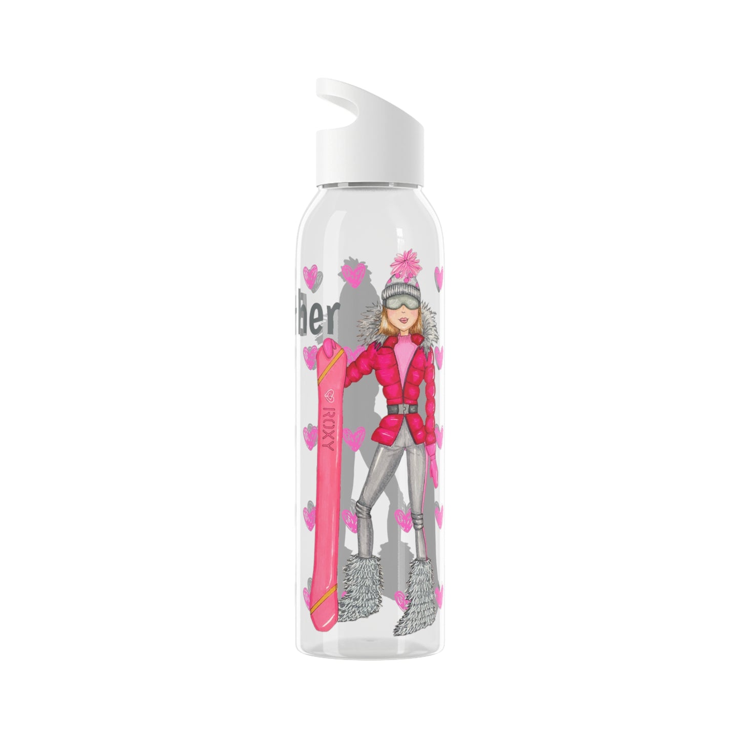 Snowboard lovers 22 Oz/650ml Eastman Tritan™ Single wall bottle, pink and gray outfit design. - IllustrArte