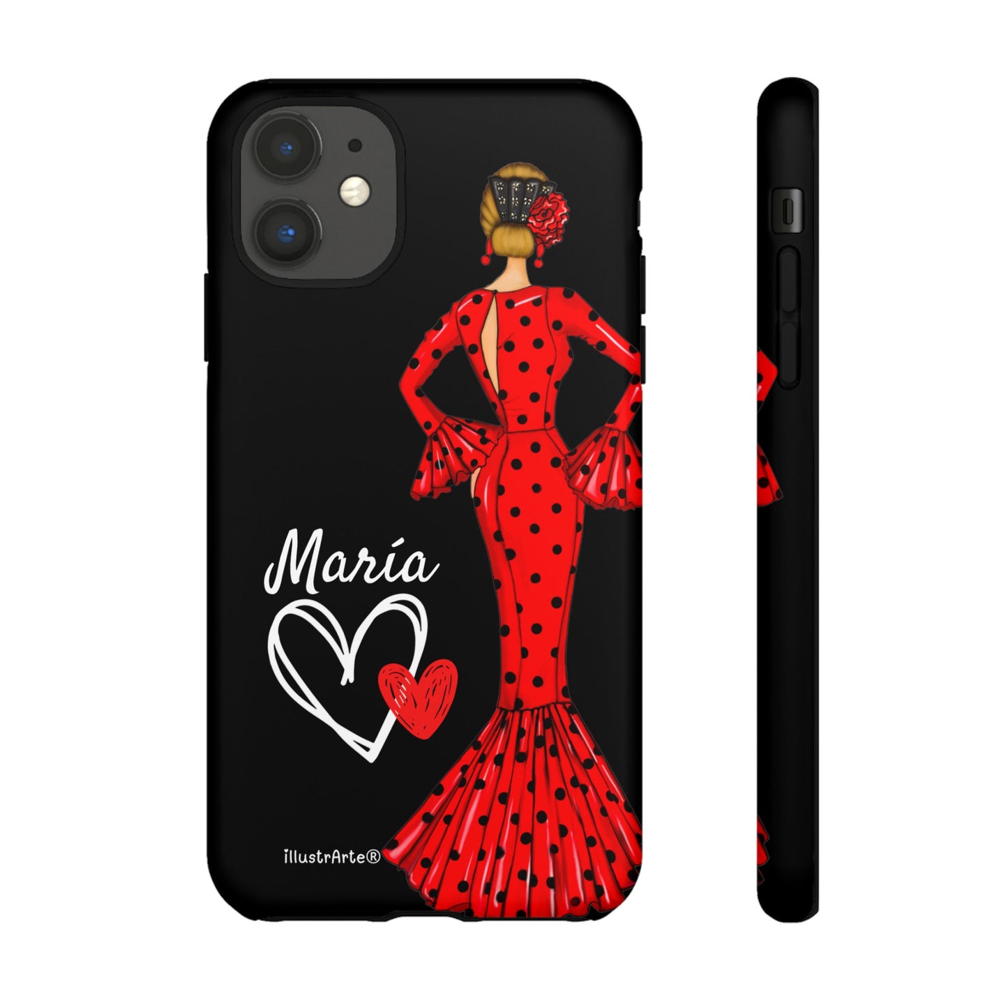 Personalized Maria phone case, red on black background – for iPhone, Samsung, Pixel