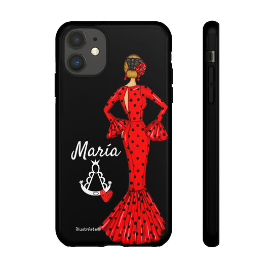 Personalized phone case Maria red background black Virgin Mary – for iPhone, Samsung, Pixel