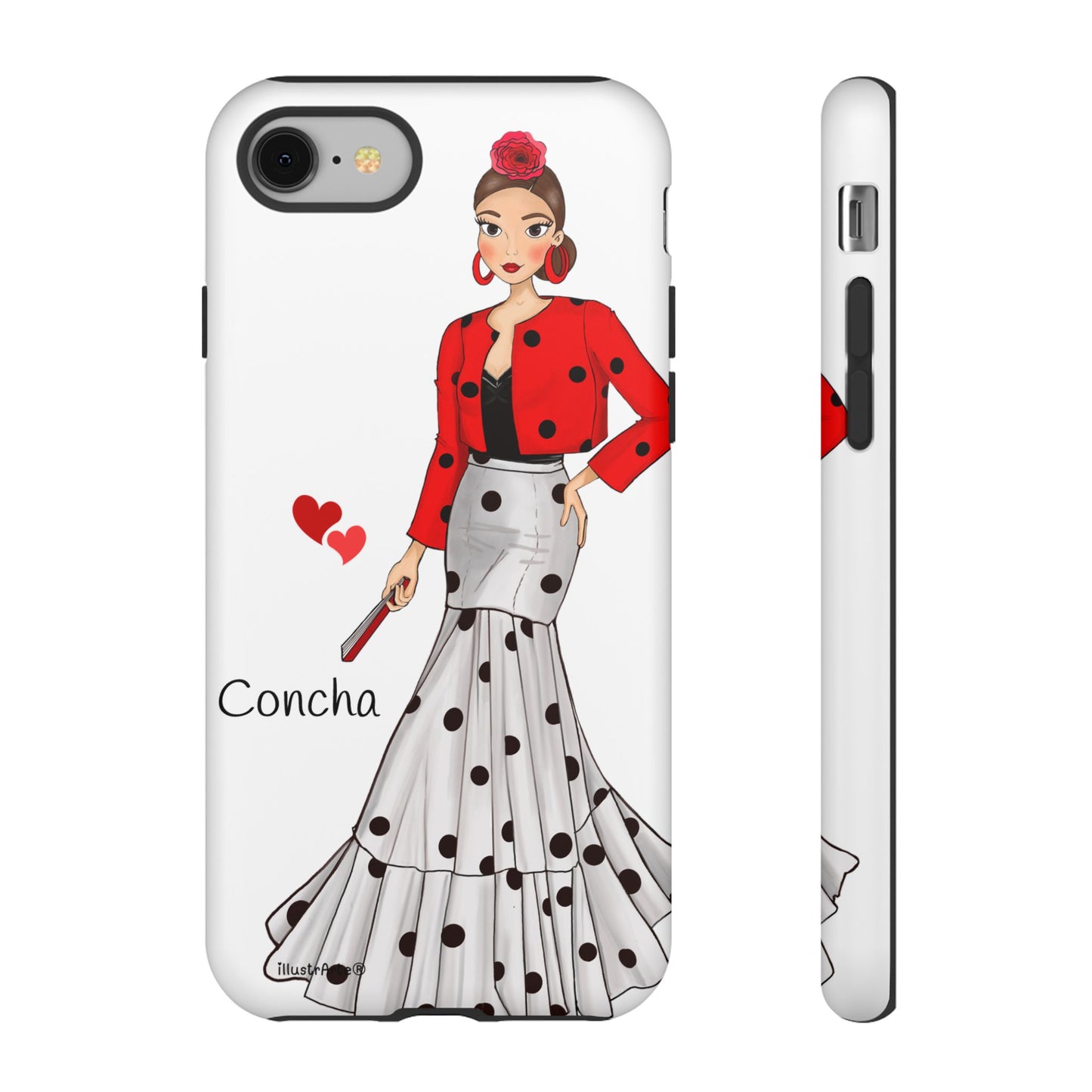 Funda de teléfono personalizable modelo Conchita, destacando su estilo y adaptabilidad a distintos modelos de smartphone.