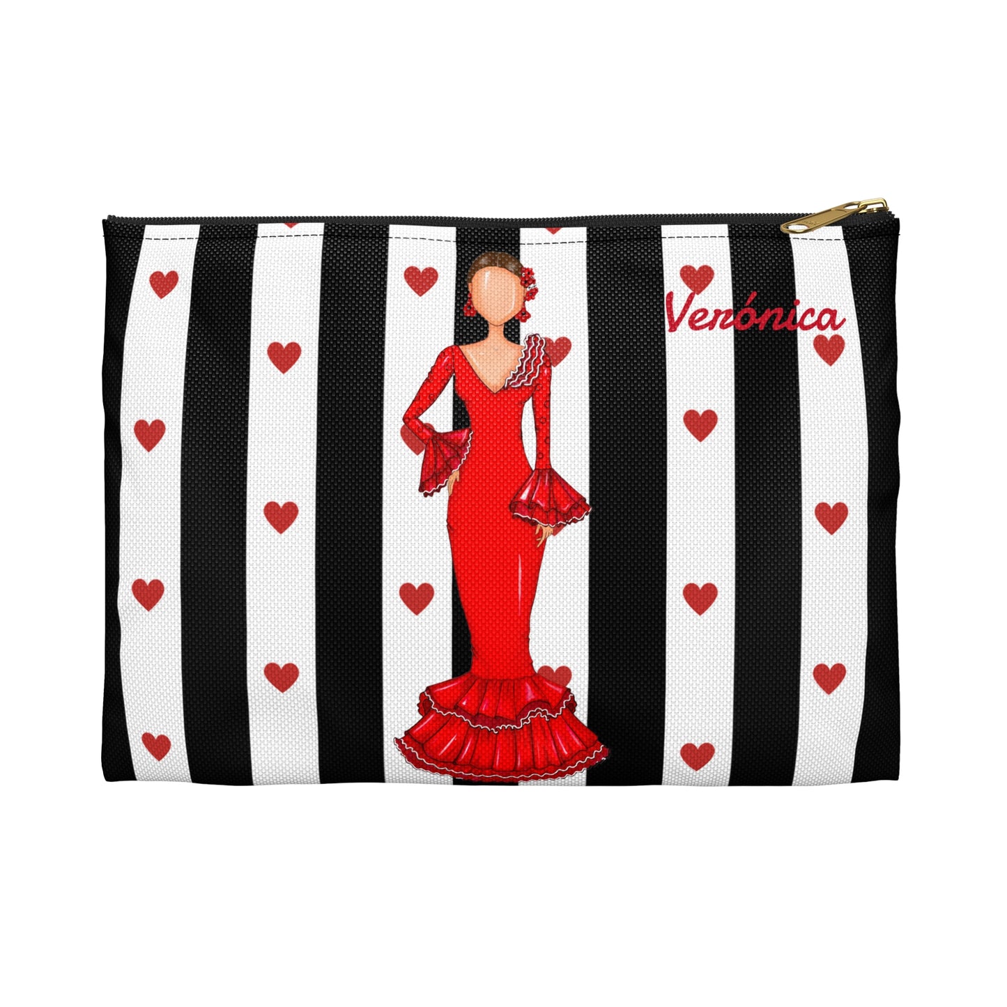 Neceser Personalizable - Flamenca Verónica con rayas y corazones