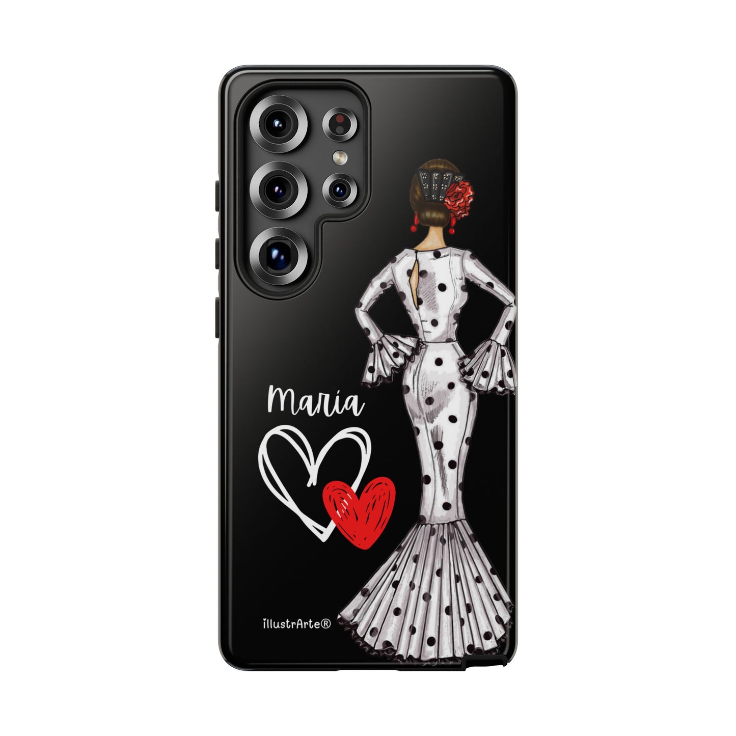 Capa de telefone personalizável com nome/bandeira/Virgem - modelo Maria em vestido branco Para iPhone, Samsung e Google Pixel