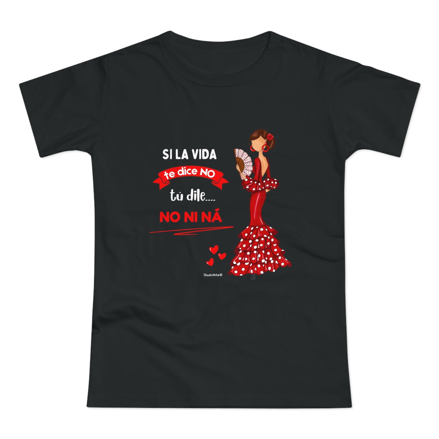 Camiseta Flamenca Personalizable “Pepa” – Diseño Flamenco Original – Camiseta Negra Mujer