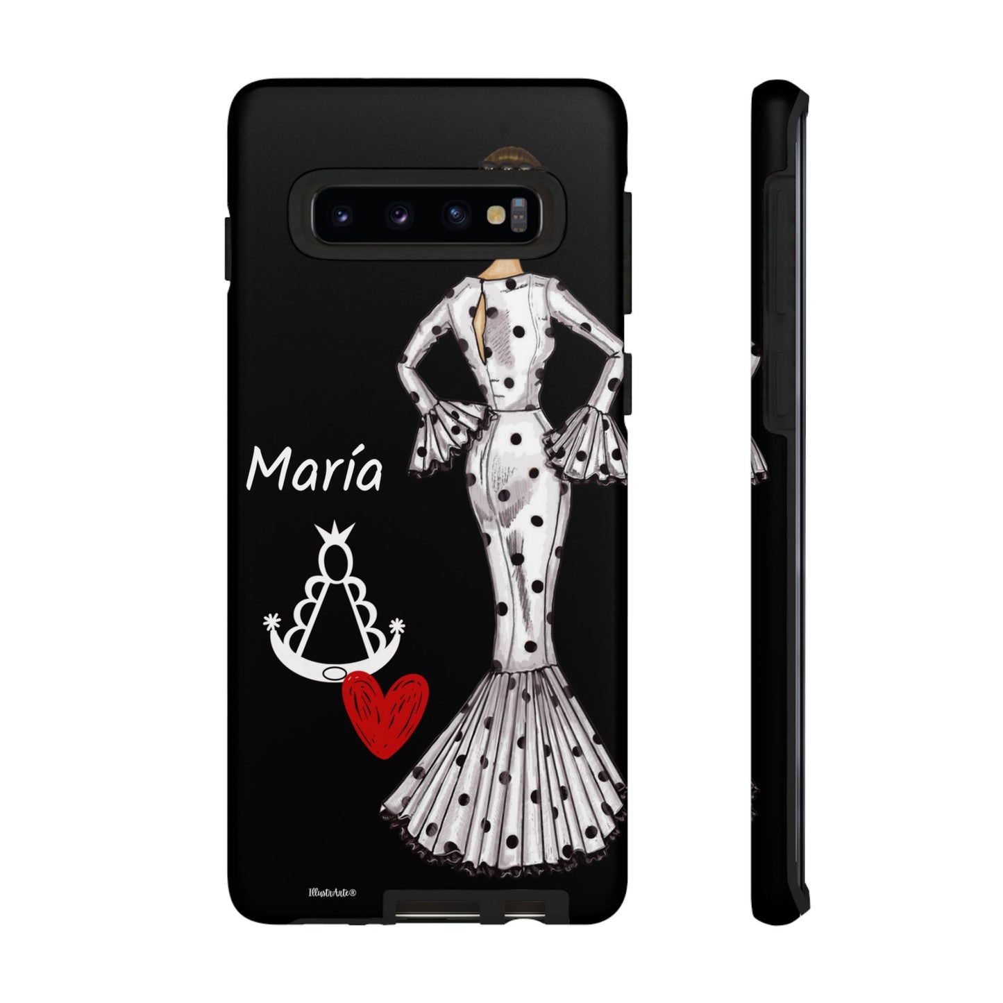 una funda de teléfono con una mujer en un vestido