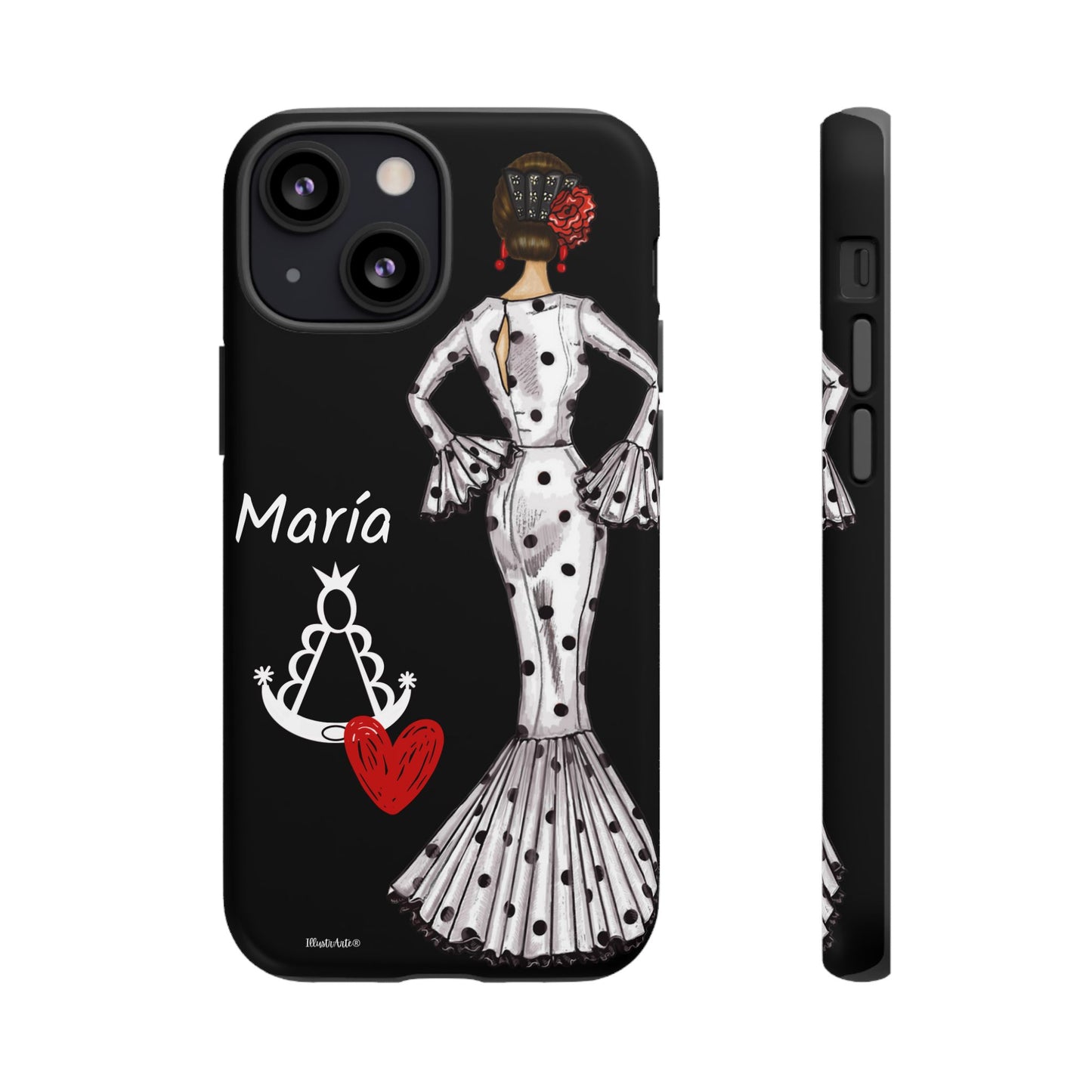 una funda de teléfono con una imagen de una mujer en un vestido