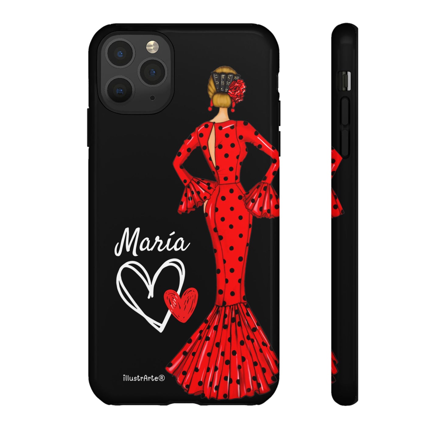 Personalized Maria phone case, red on black background – for iPhone, Samsung, Pixel