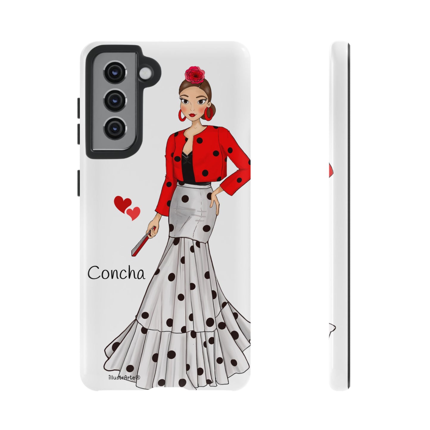 Presentación de la funda de teléfono personalizable modelo Conchita, destacando su calidad y opciones de personalización.