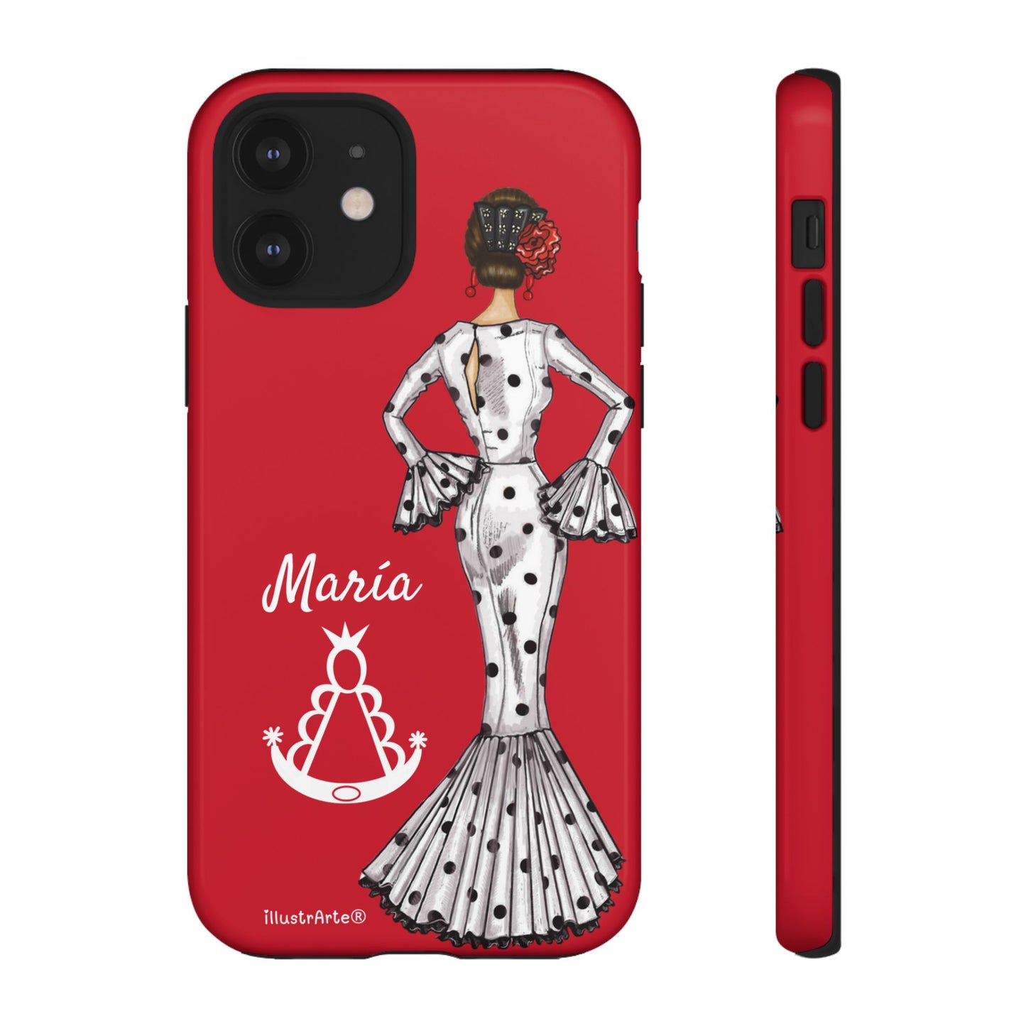 Capa de telefone personalizável com nome/bandeira/Virgem - modelo White Mary com Virgen del Rocío para iPhone, Samsung e Google Pixel