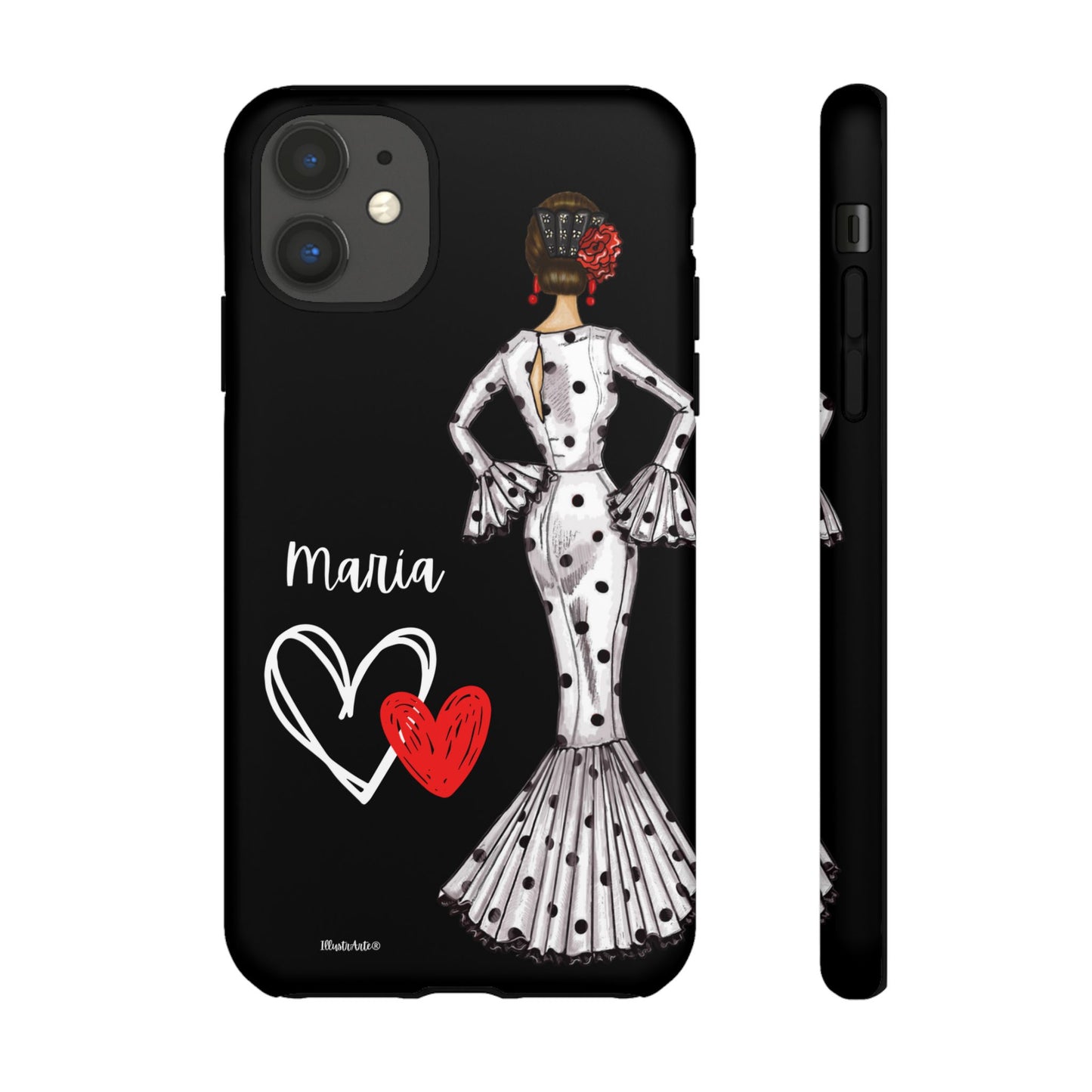 una funda de teléfono con una imagen de una mujer en un vestido