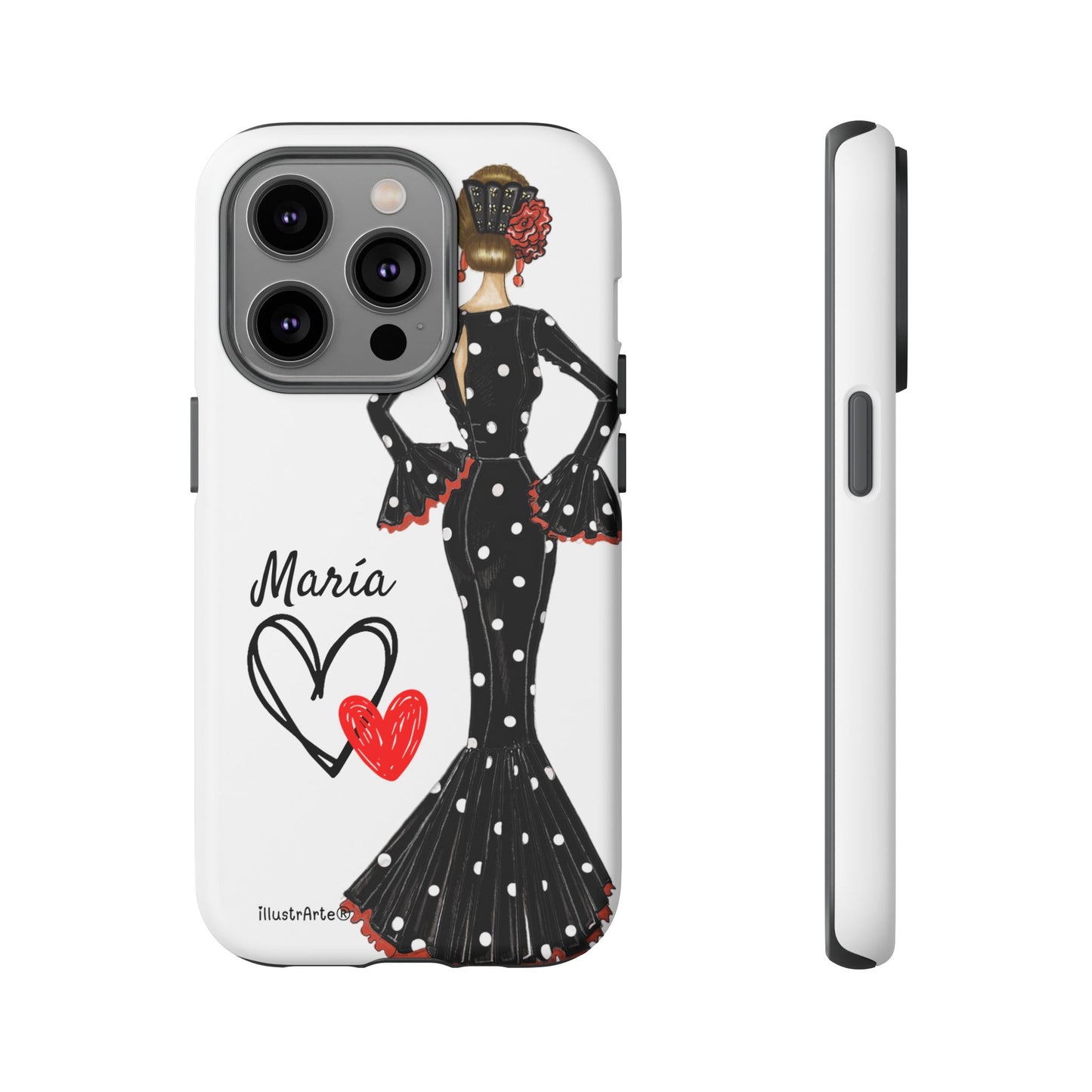 Personalized phone case Maria in black dress – for iPhone, Samsung, Pixel