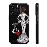 Personalised phone case flamenco dancer María Blanco, with the Virgen del Rocío for iPhone 13 Pro, gloss finish – illustrArte
