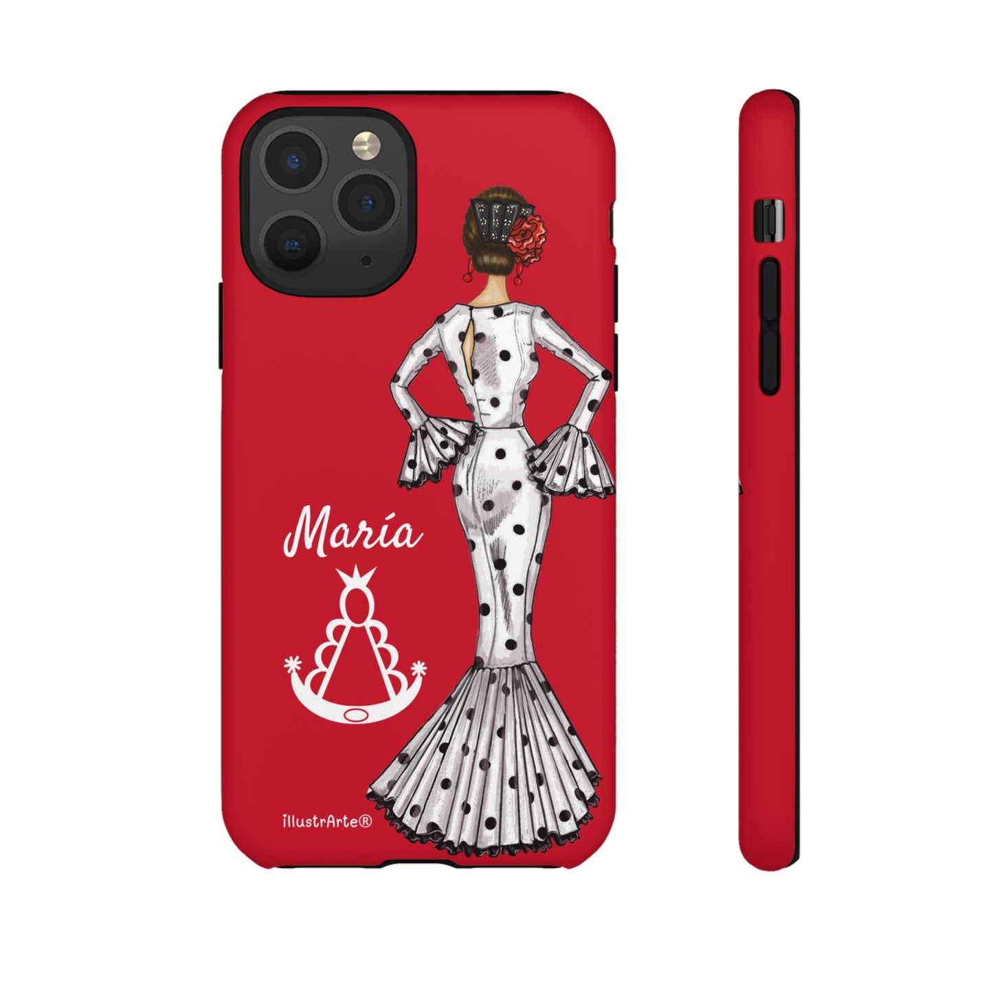Capa de telefone personalizável com nome/bandeira/Virgem - modelo White Mary com Virgen del Rocío para iPhone, Samsung e Google Pixel