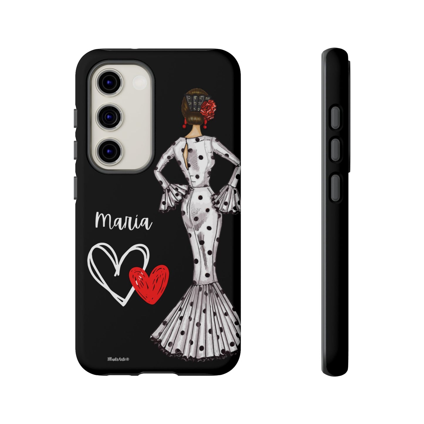 una funda de teléfono con una imagen de una mujer en un vestido