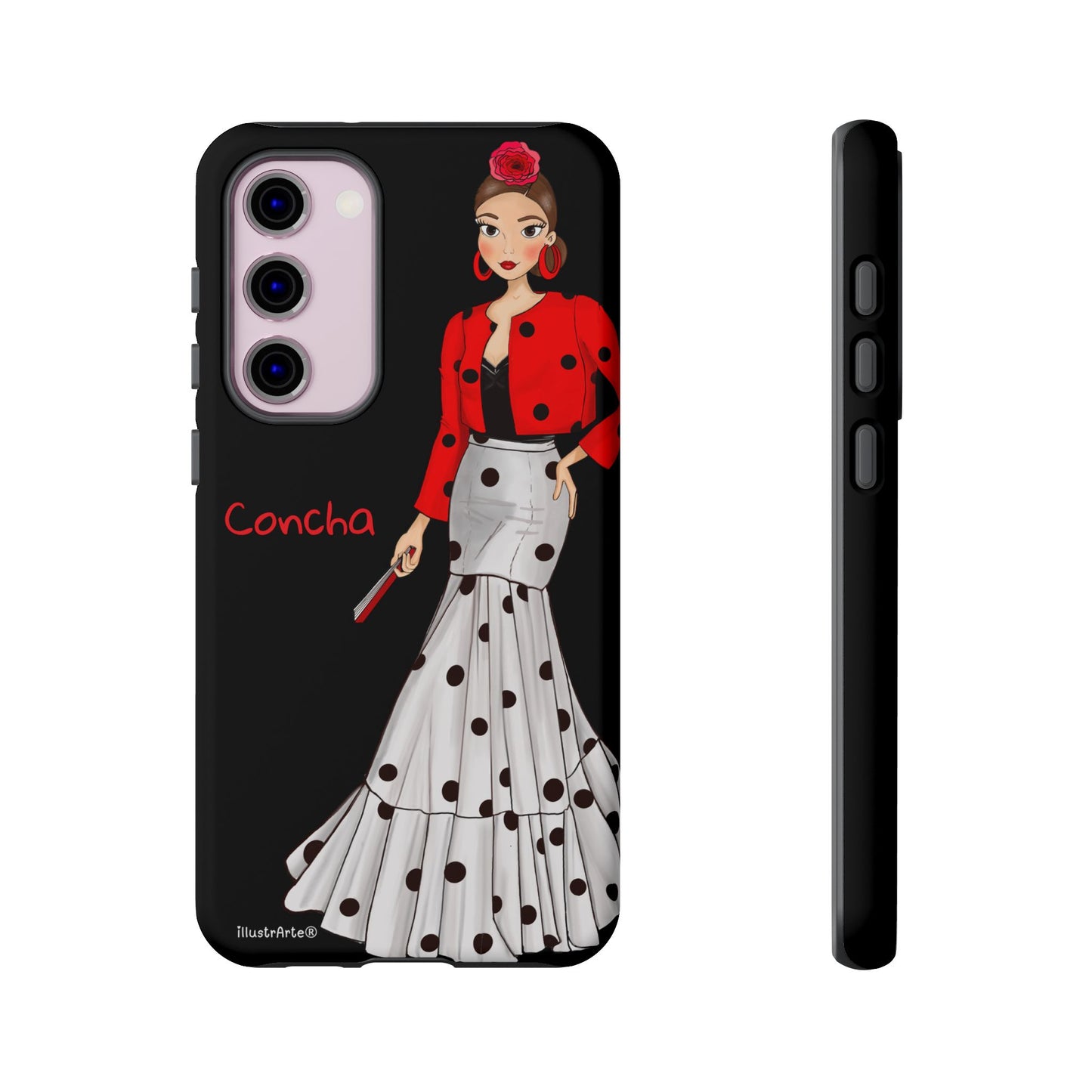 Funda de teléfono personalizable Modelo Conchita mostrando detalles vibrantes.