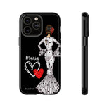 Personalised phone case flamenco dancer María, white dress for iPhone 14 Pro Max, gloss finish – illustrArte