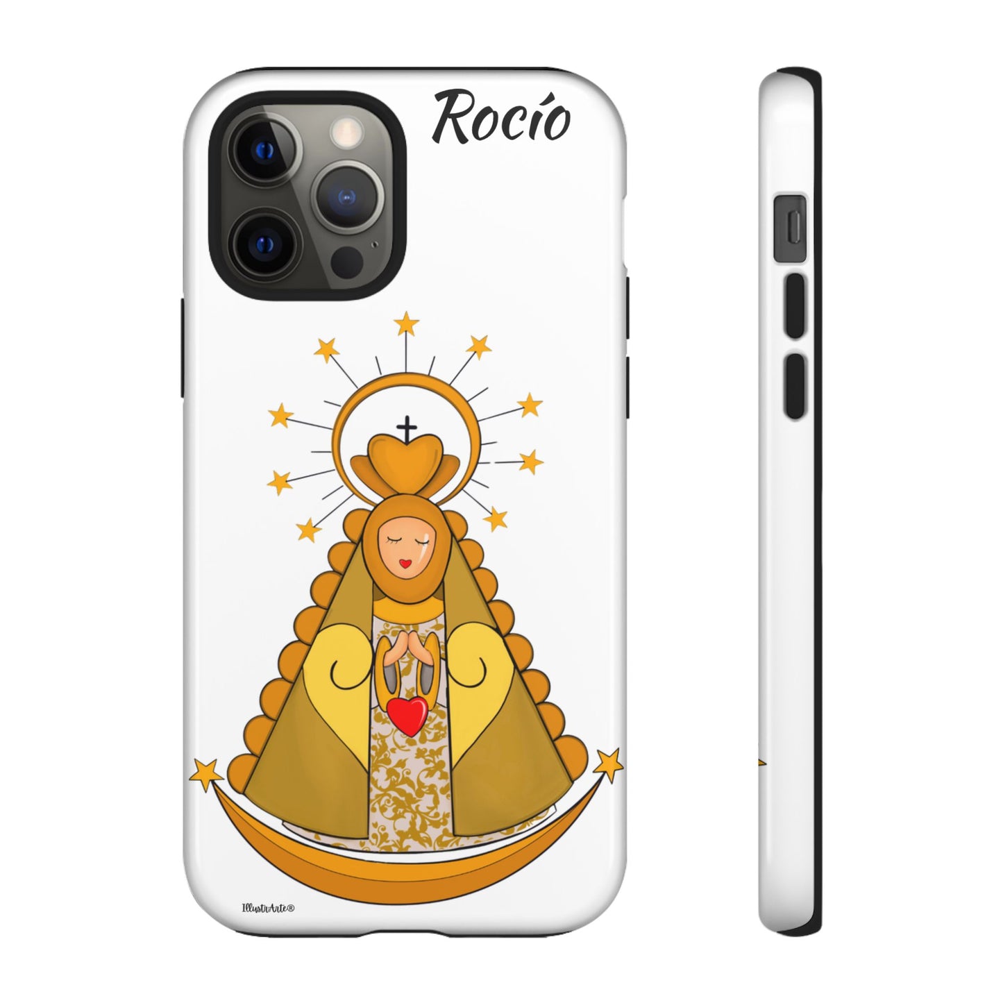 una funda de teléfono con una foto de la virgen maría