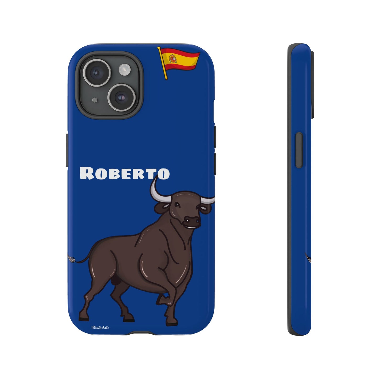 Funda de teléfono personalizable con nombre/bandera/Virgen - Modelo Toro Roberto, un accesorio perfecto para todos los días.