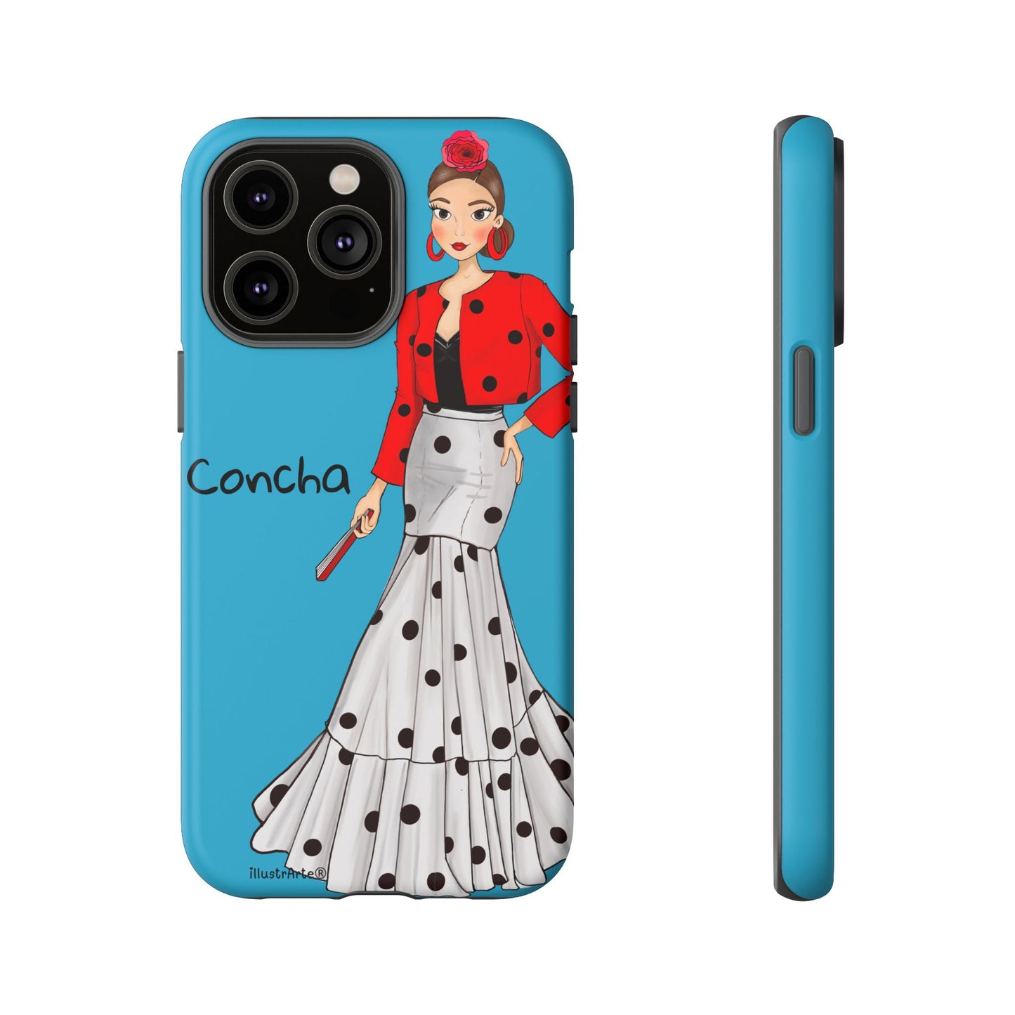 Diseño encantador de la funda de teléfono personalizable, Modelo Conchita fondo azul, que llama la atención.