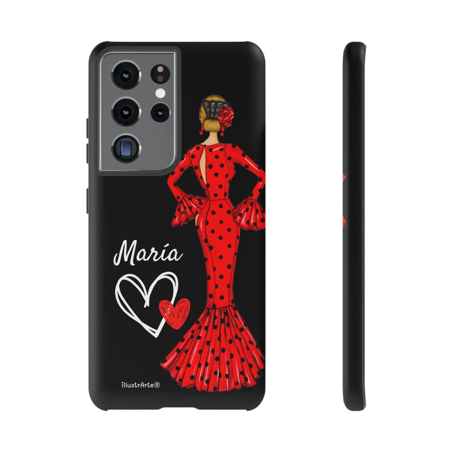 Personalized Maria phone case, red on black background – for iPhone, Samsung, Pixel