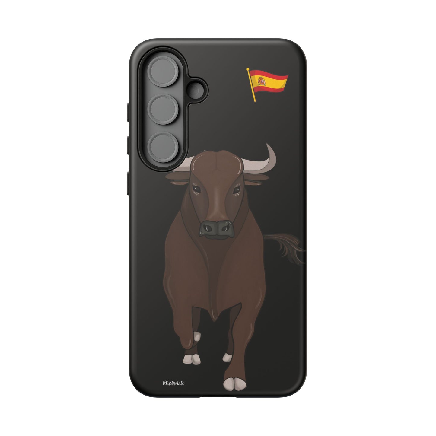 Funda de teléfono personalizada en un evento social, modelo toro Manuel.
