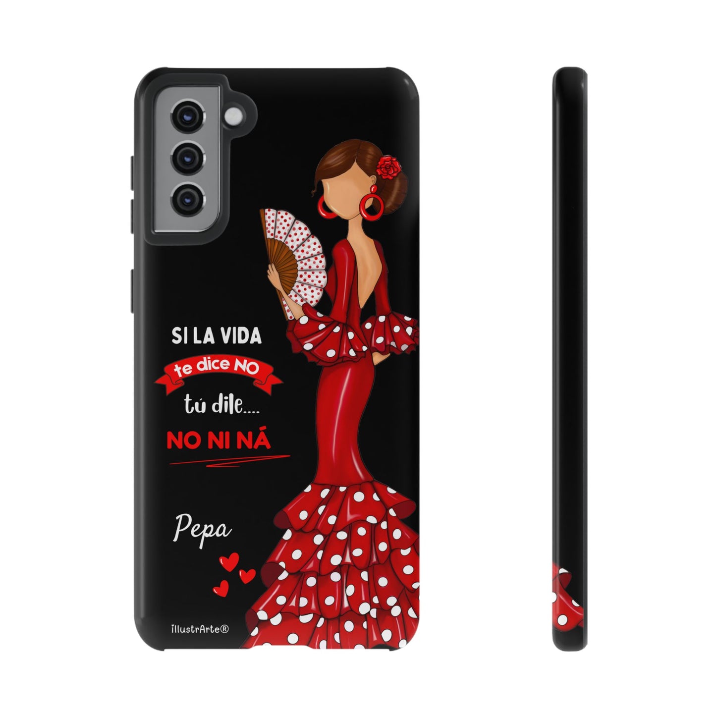 Funda de teléfono personalizable  - Modelo Pepa con frase Para iPhone, Samsung