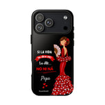 Personalised phone case flamenco dancer Pepa, with quote for iPhone 17 Pro Max, gloss finish – illustrArte