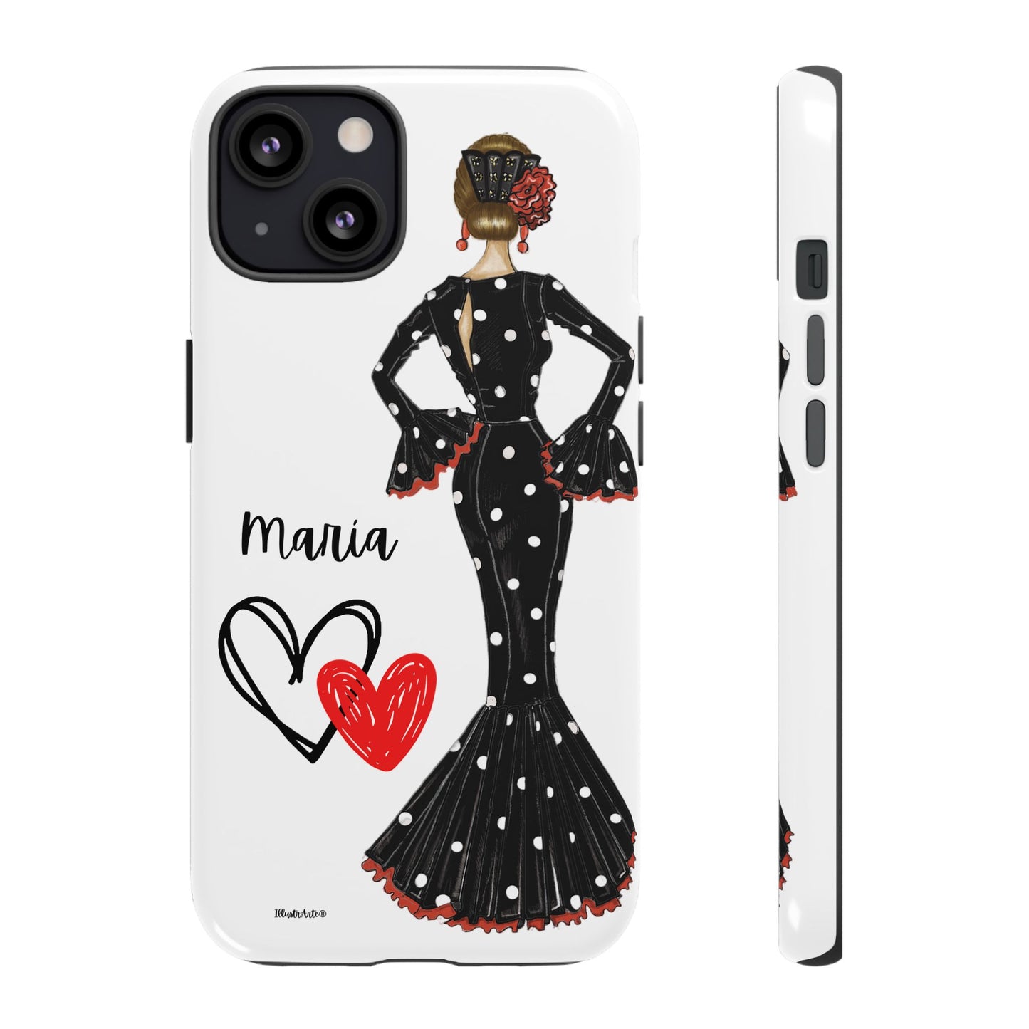 una funda para teléfono con una imagen de una mujer en un vestido