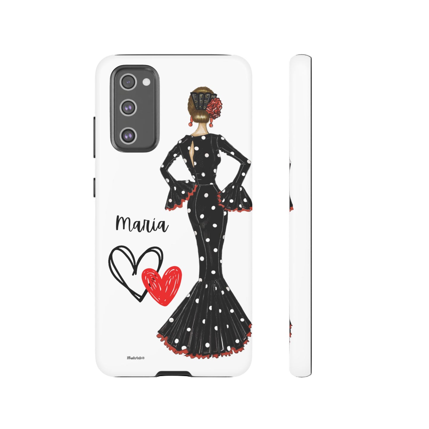 una funda para teléfono con una foto de una mujer en un vestido