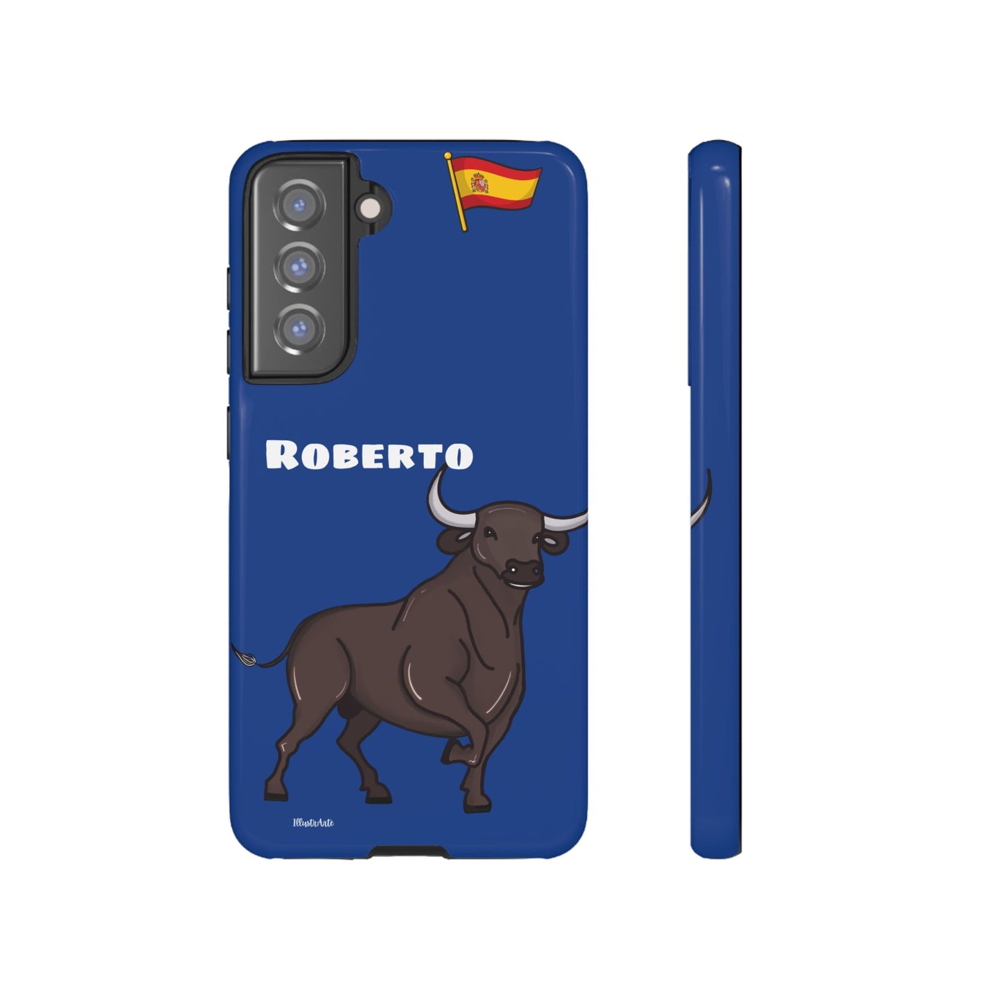 Funda de teléfono personalizable con nombre/bandera/Virgen - Modelo Toro Roberto, perfecta para quienes buscan lo auténtico.