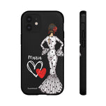 Personalised phone case flamenco dancer María, white dress for iPhone 12 Mini, gloss finish – illustrArte