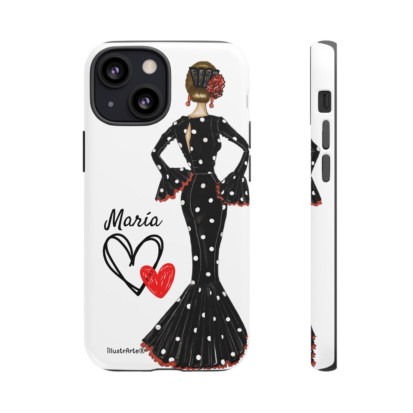 Personalized phone case Maria in black dress – for iPhone, Samsung, Pixel