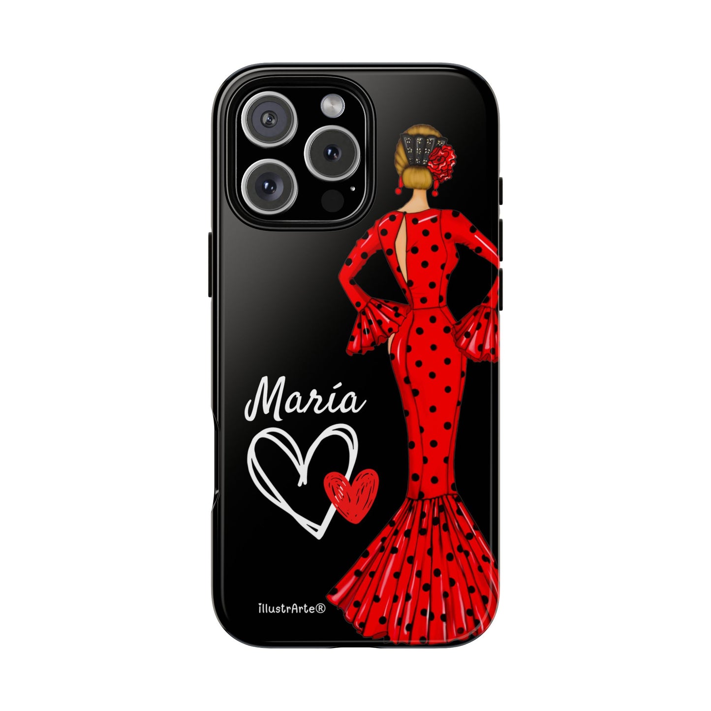 Personalized Maria phone case, red on black background – for iPhone, Samsung, Pixel