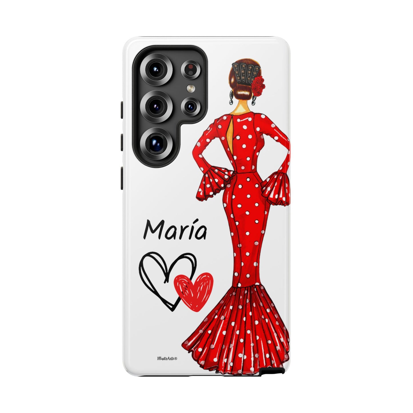 Funda de teléfono personalizada María vestido rojo – iPhone, Samsung, Pixel