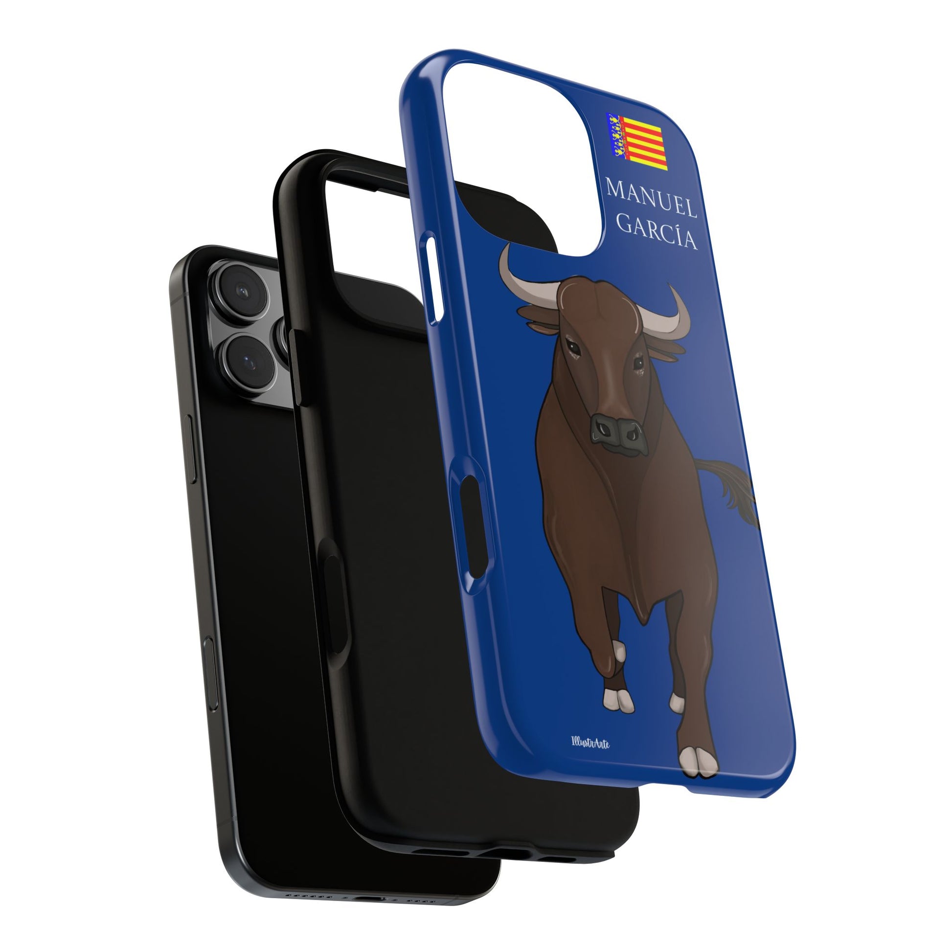 una funda de teléfono con una imagen de un toro