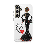 Personalised phone case flamenco dancer María, black dress for Samsung Galaxy S24 Plus, gloss finish – illustrArte