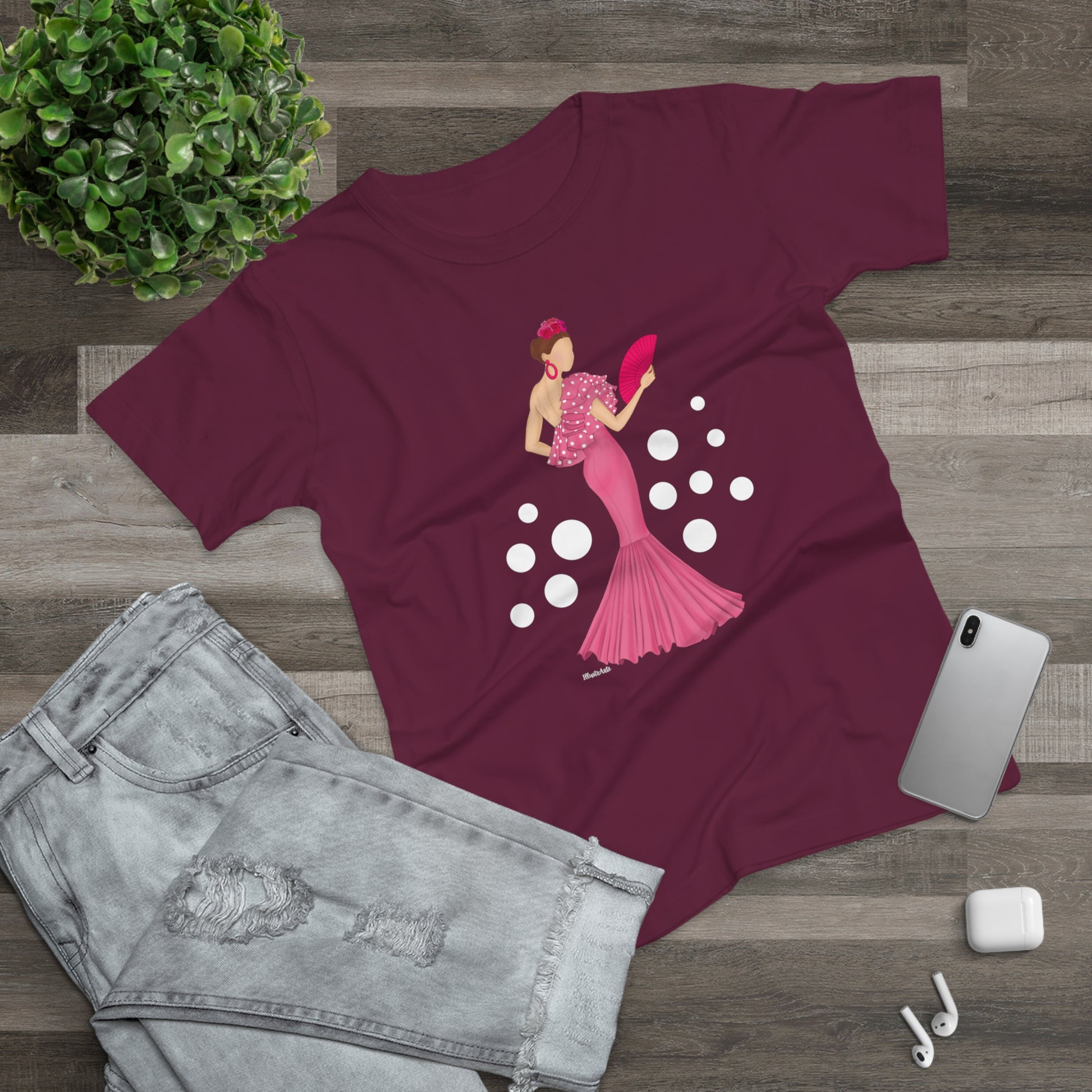 a t - shirt with a woman in a pink dress