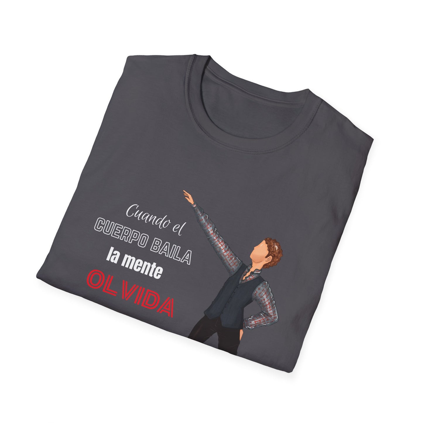 Camiseta hombre personalizable - Modelo flamenco Javier frase cuando el cuerpo baila la mente olvida