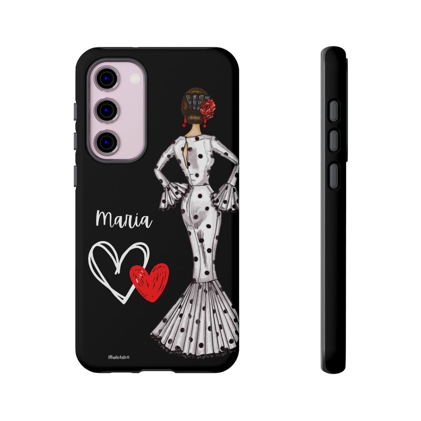 una funda de teléfono con una imagen de una mujer en un vestido