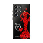 Personalised phone case flamenco dancer María, dark hair, red dress for Samsung Galaxy S25 Ultra, gloss finish – illustrArte