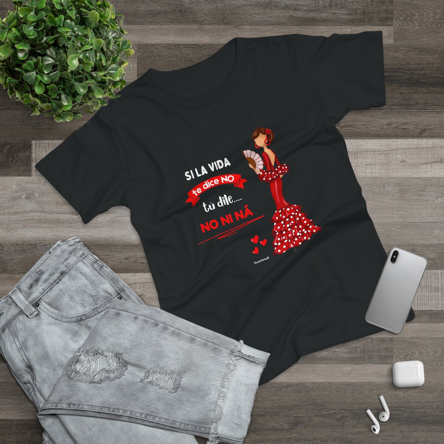 Camiseta Flamenca Personalizable “Pepa” – Diseño Flamenco Original – Camiseta Negra Mujer