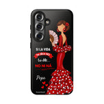 Personalised phone case flamenco dancer Pepa, with quote for Samsung Galaxy S25, gloss finish – illustrArte