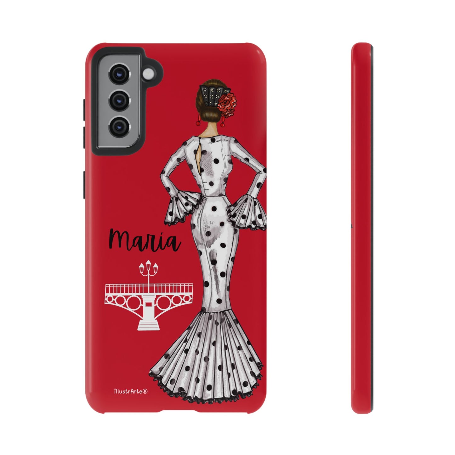 Funda personalizada con diseño de flamenca María, perfecta para quienes buscan un estilo único en iPhone.