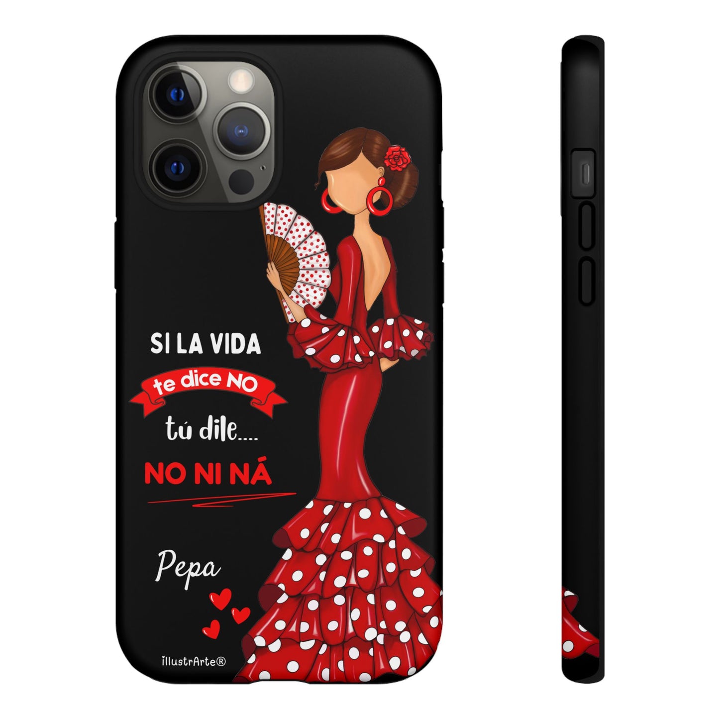 Funda de teléfono personalizable  - Modelo Pepa con frase Para iPhone, Samsung