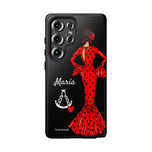 Personalised phone case flamenco dancer María, dark hair, with a little Virgin Mary for Samsung Galaxy S25 Ultra, gloss finish – illustrArte
