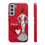 Personalised phone case flamenco dancer María Blanco, red background, with hearts for Samsung Galaxy S22 Plus, gloss finish – illustrArte