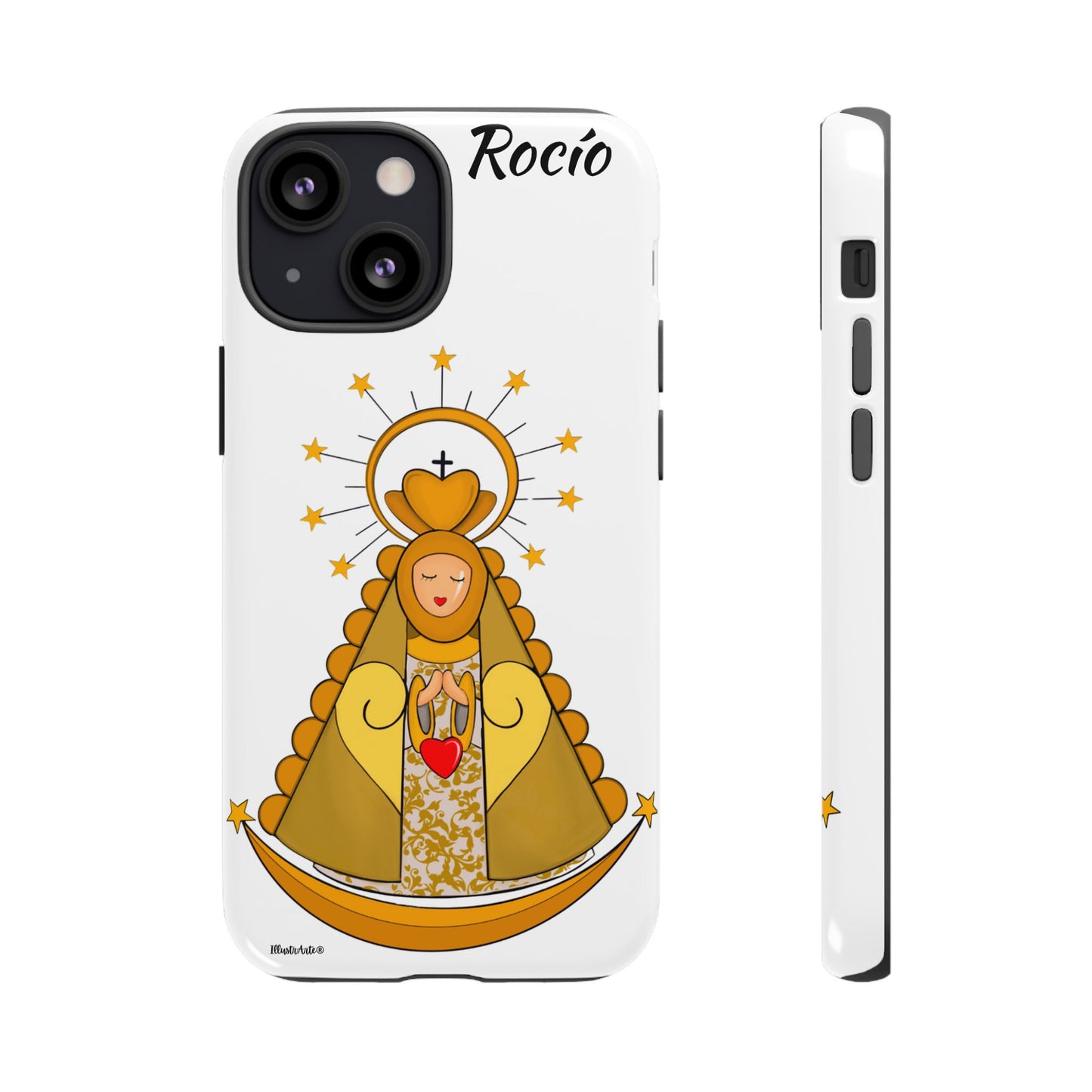 una funda de teléfono con una foto de la virgen maría