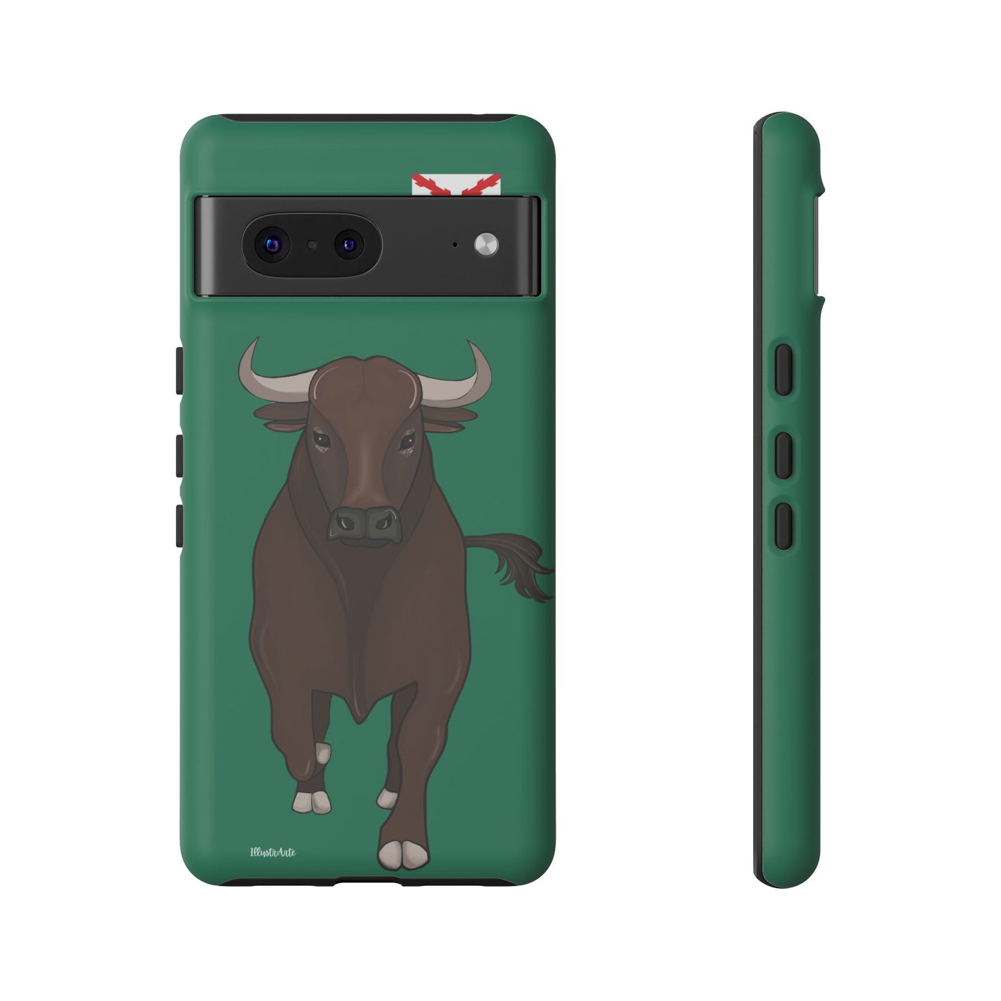 una funda de teléfono con una imagen de un toro en ella