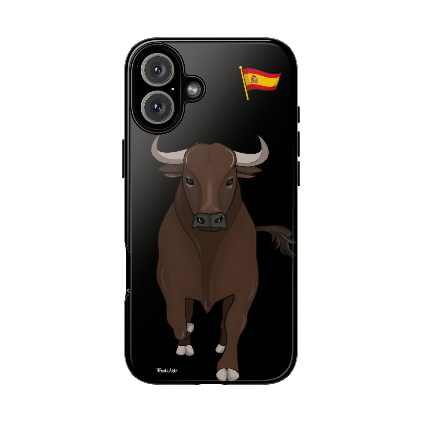 una funda de teléfono con un toro en ella