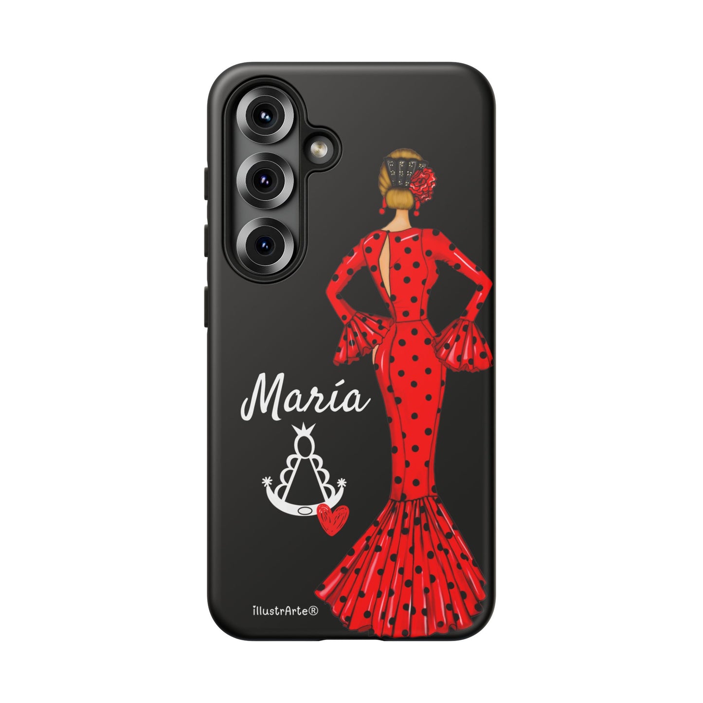 Funda de teléfono personalizable María rojo fondo negro Virgencita – para iPhone, Samsung, Pixel