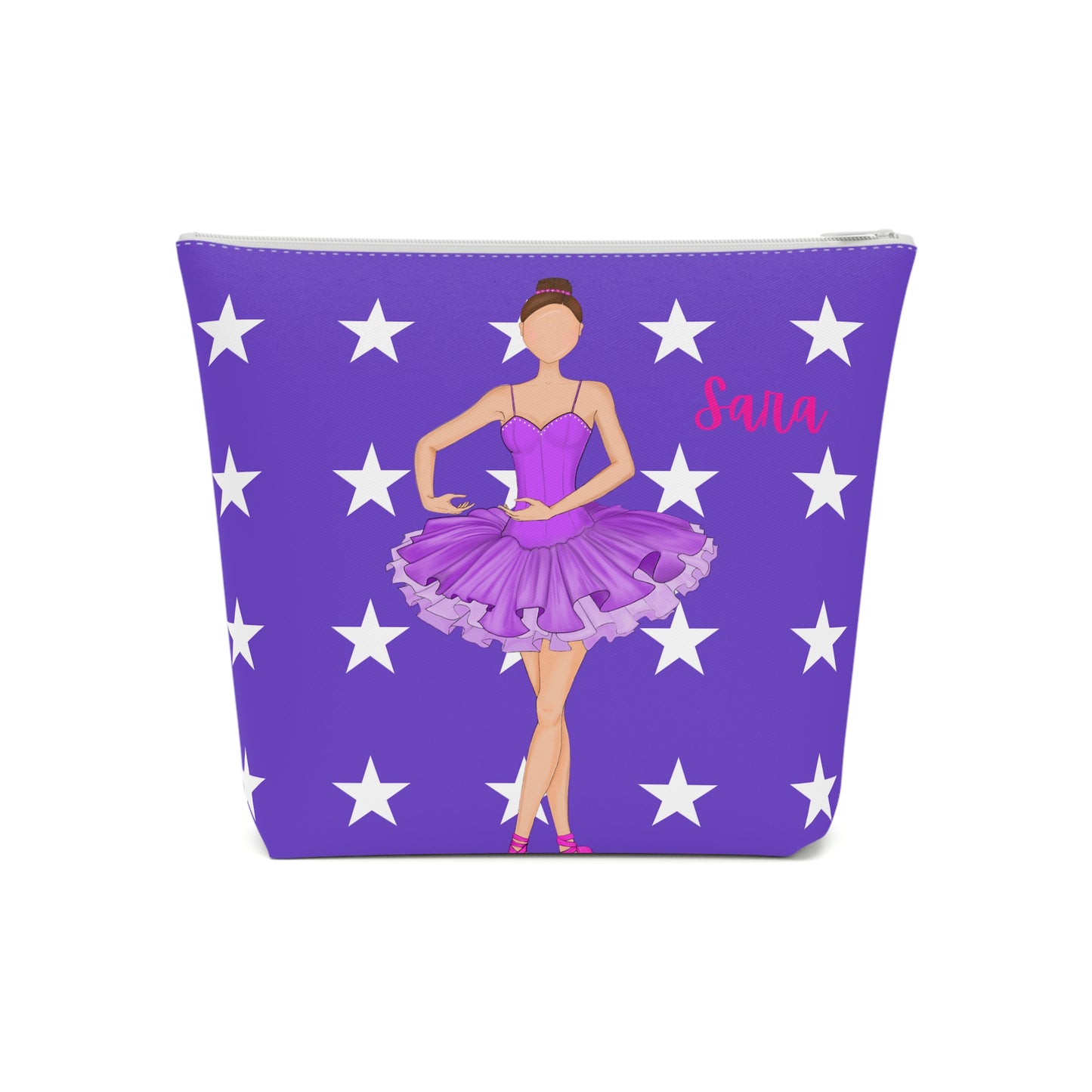 una bolsa morada con una imagen de una bailarina en ella